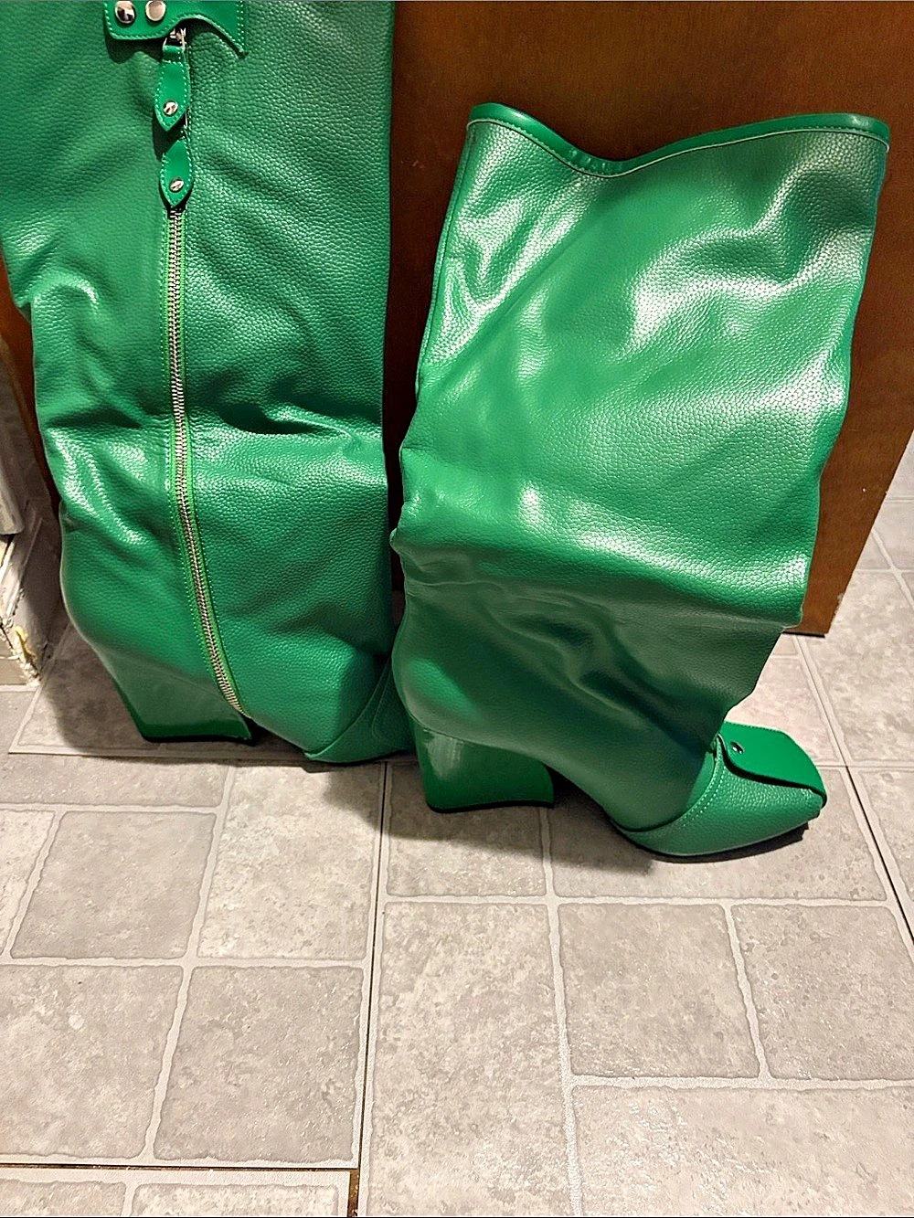 Green Over-the-Knee Heeled Boots